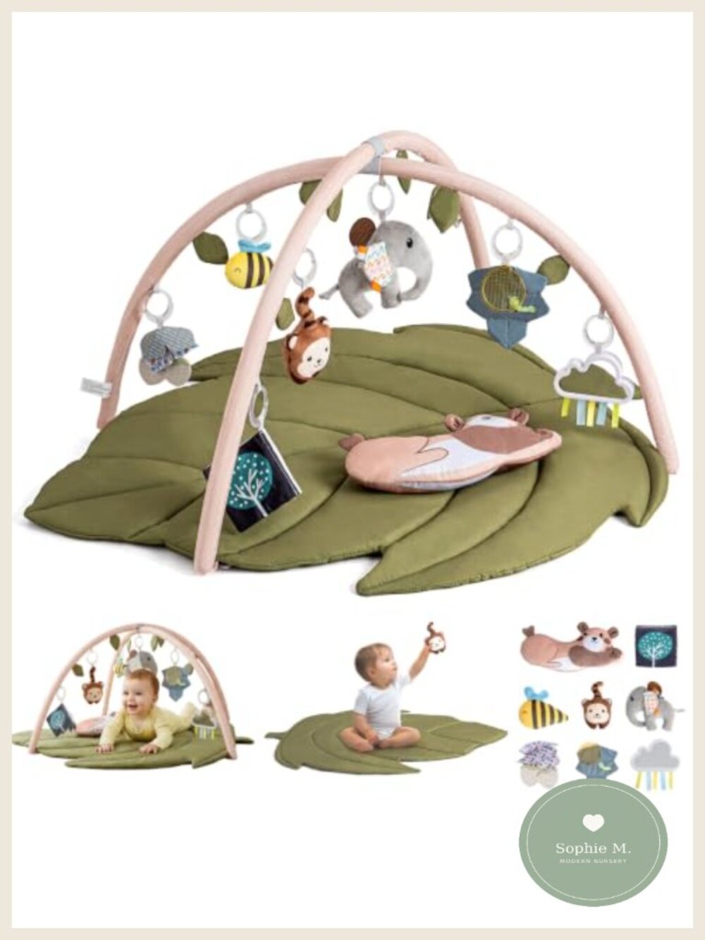 Extra Large Leaf Shaped Baby Play Gym Tummy Time Mat with 8 Detachable Toys